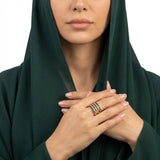 خاتم ذهب عيار 18 عريض بفصوص ملونة