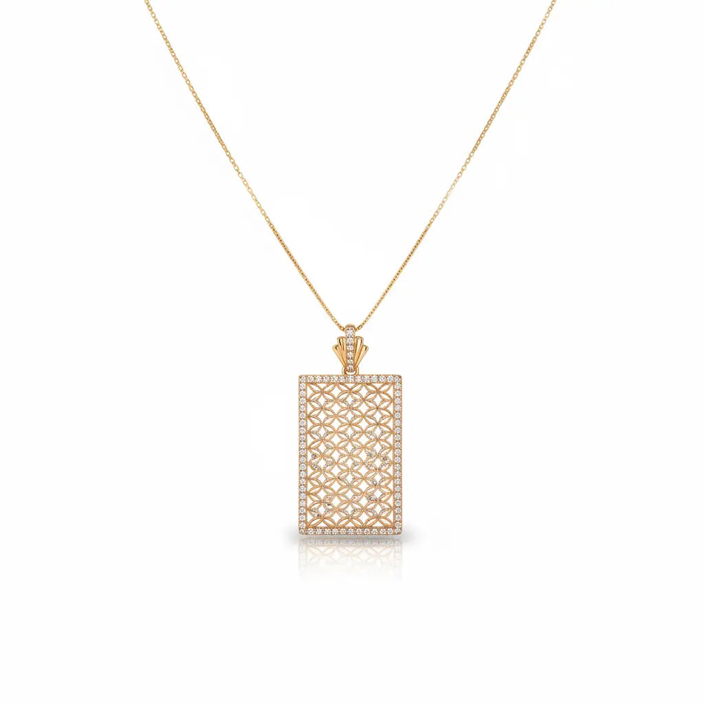 21K Gold Longodor Pendant with Paved Gemstones