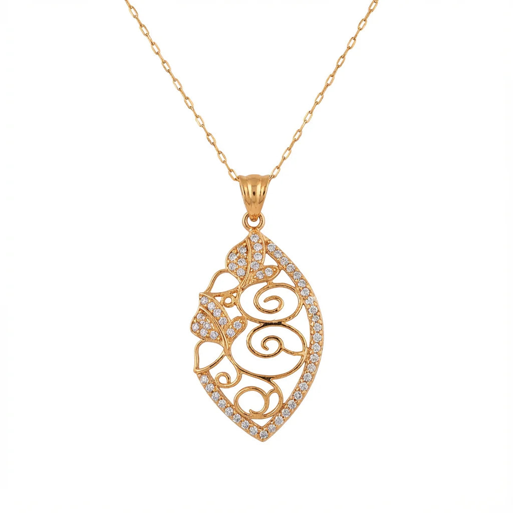 21K Gold Belle Vie Pendant with Paved Oval Frame