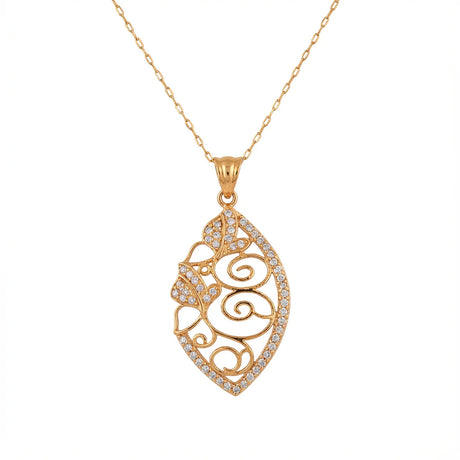21K Gold Belle Vie Pendant with Paved Oval Frame