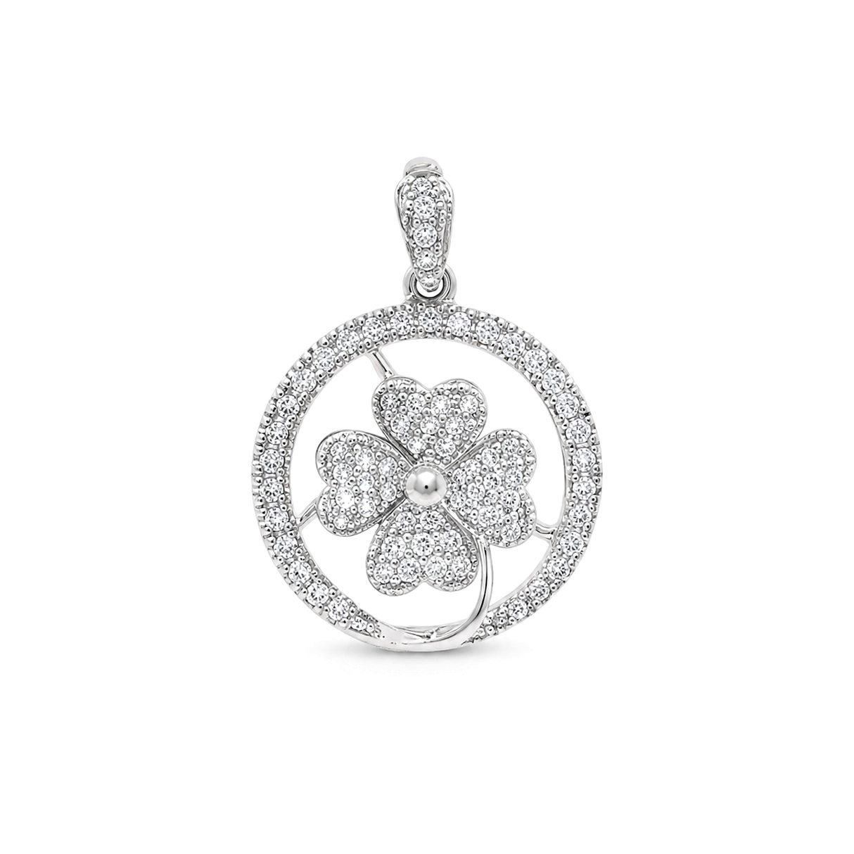 18K White Gold Pendant with Flower Circle