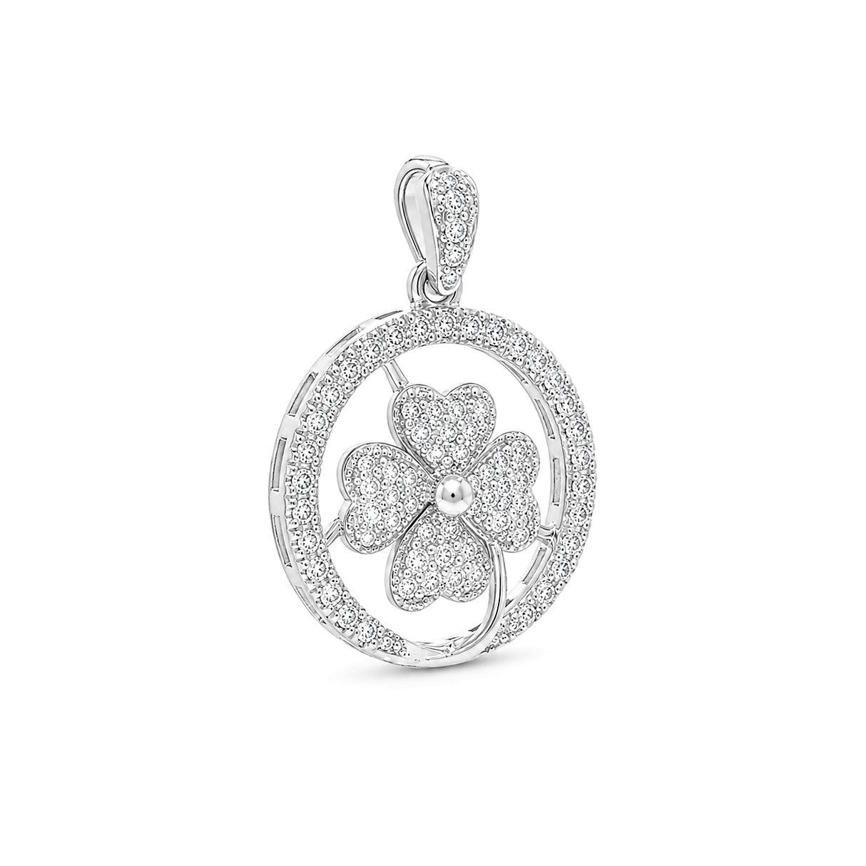 18K White Gold Pendant with Flower Circle