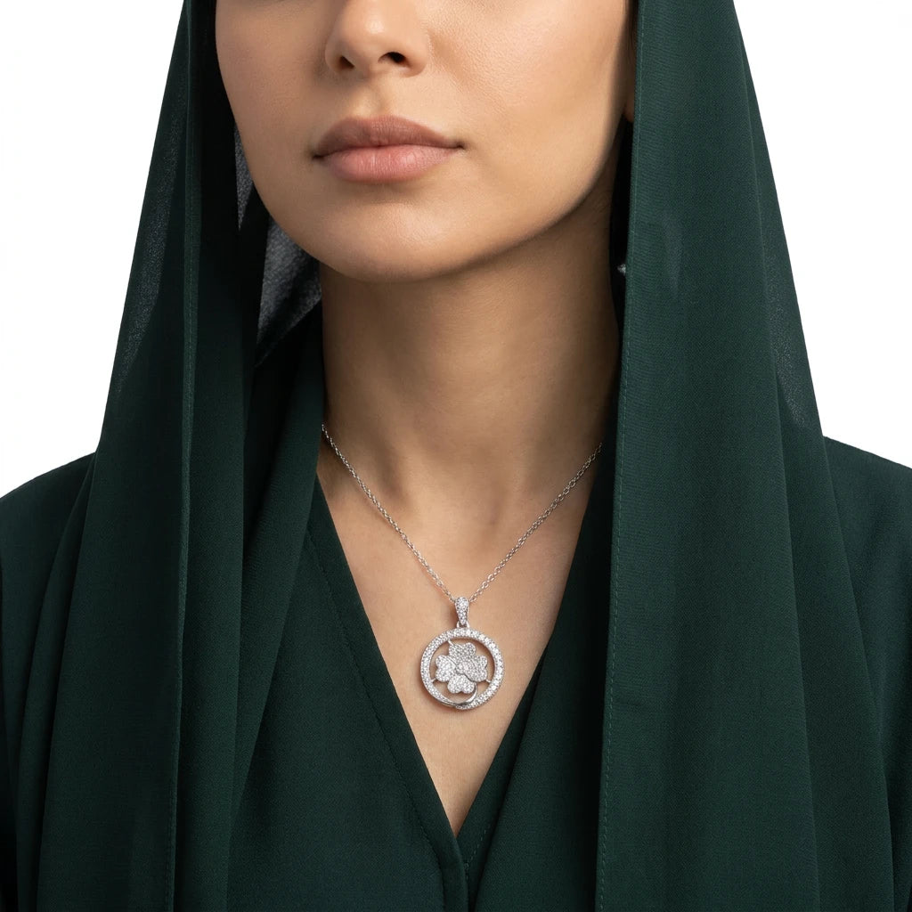 18K Gold Pendant with Flower Inside Delicate Circle Design