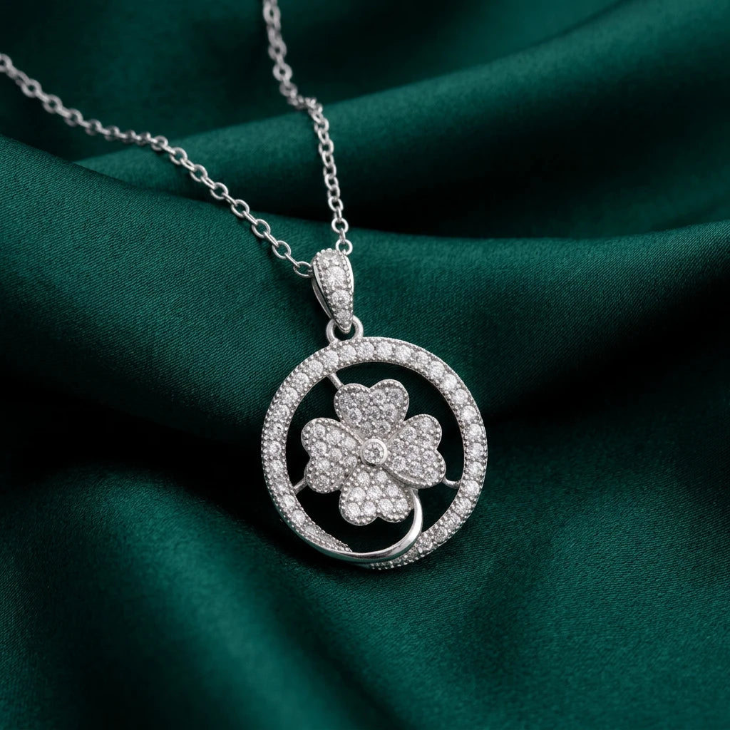 18K Gold Pendant with Flower Inside Delicate Circle Design