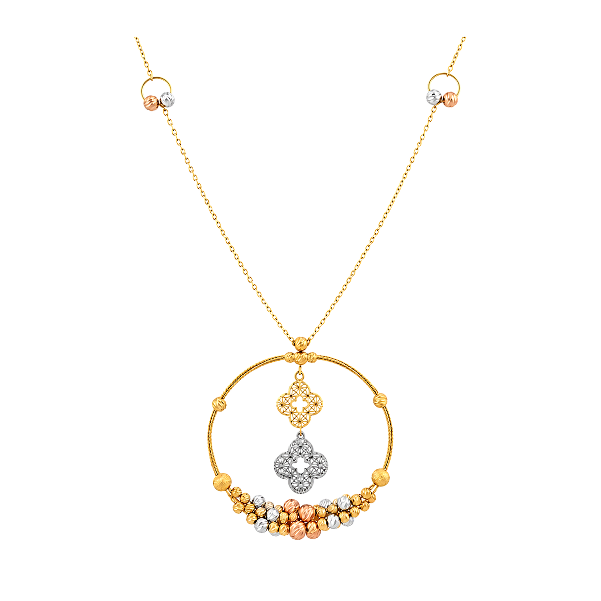 18K Gold Necklace with Circle Floral Pendant