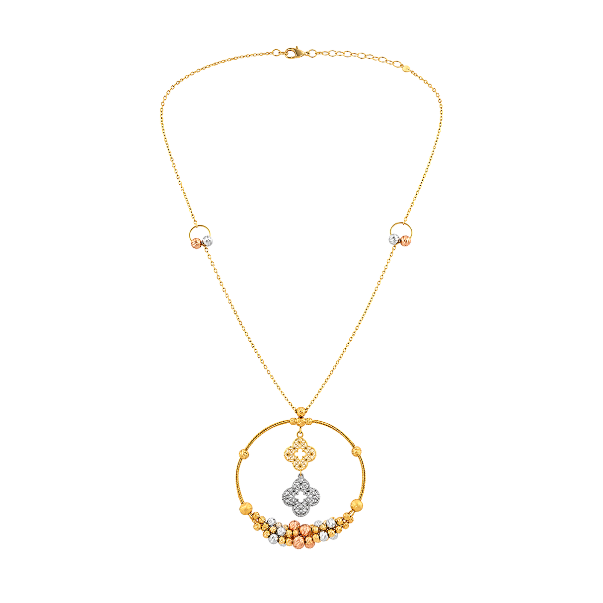 18K Gold Necklace with Circle Floral Pendant