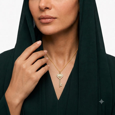 18K Gold Necklace with Key Pendant