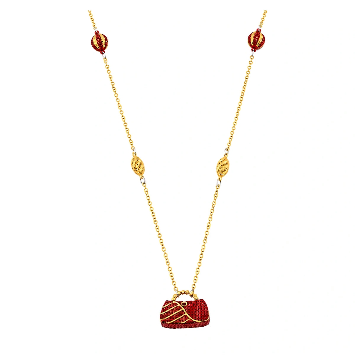 18K Gold Shawl Necklace with Red Bag Design