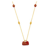 18K Gold Shawl Necklace with Red Bag Design