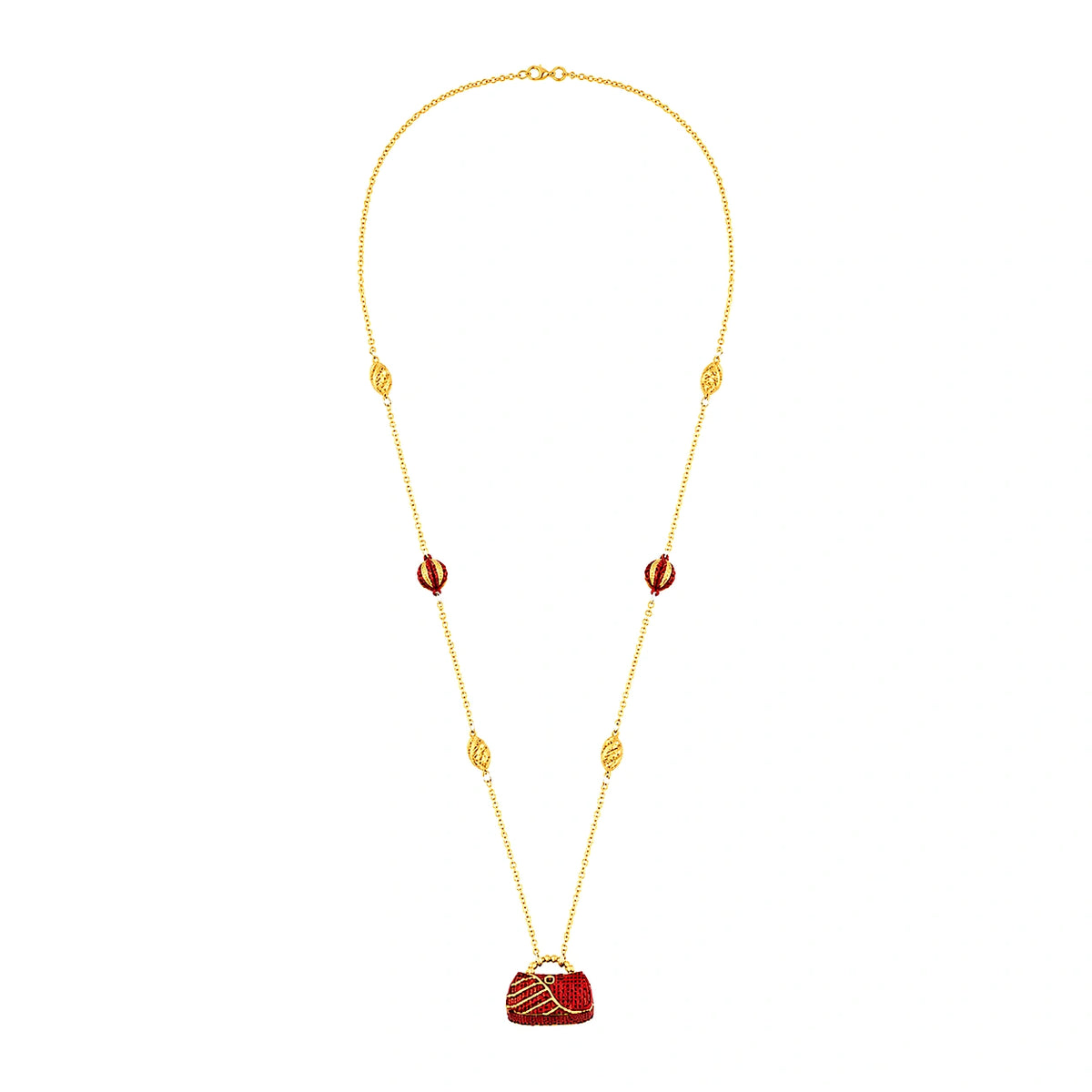 18K Gold Shawl Necklace with Red Bag Design
