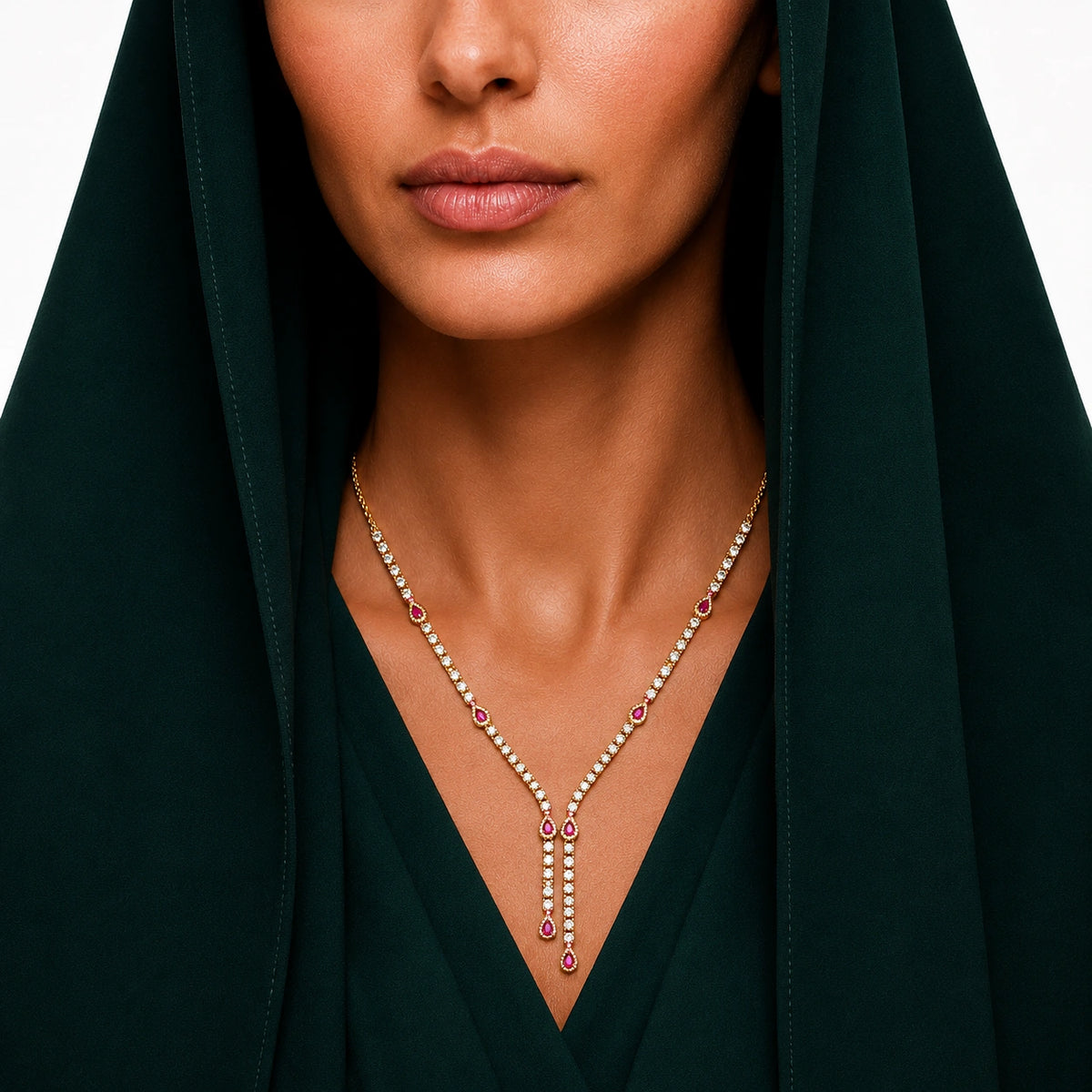 18K Gold Pendant with Berletta Gemstones Design In Red