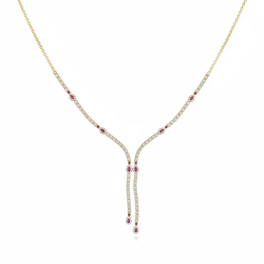 18K Gold Berletta Necklace with Red Gemstones