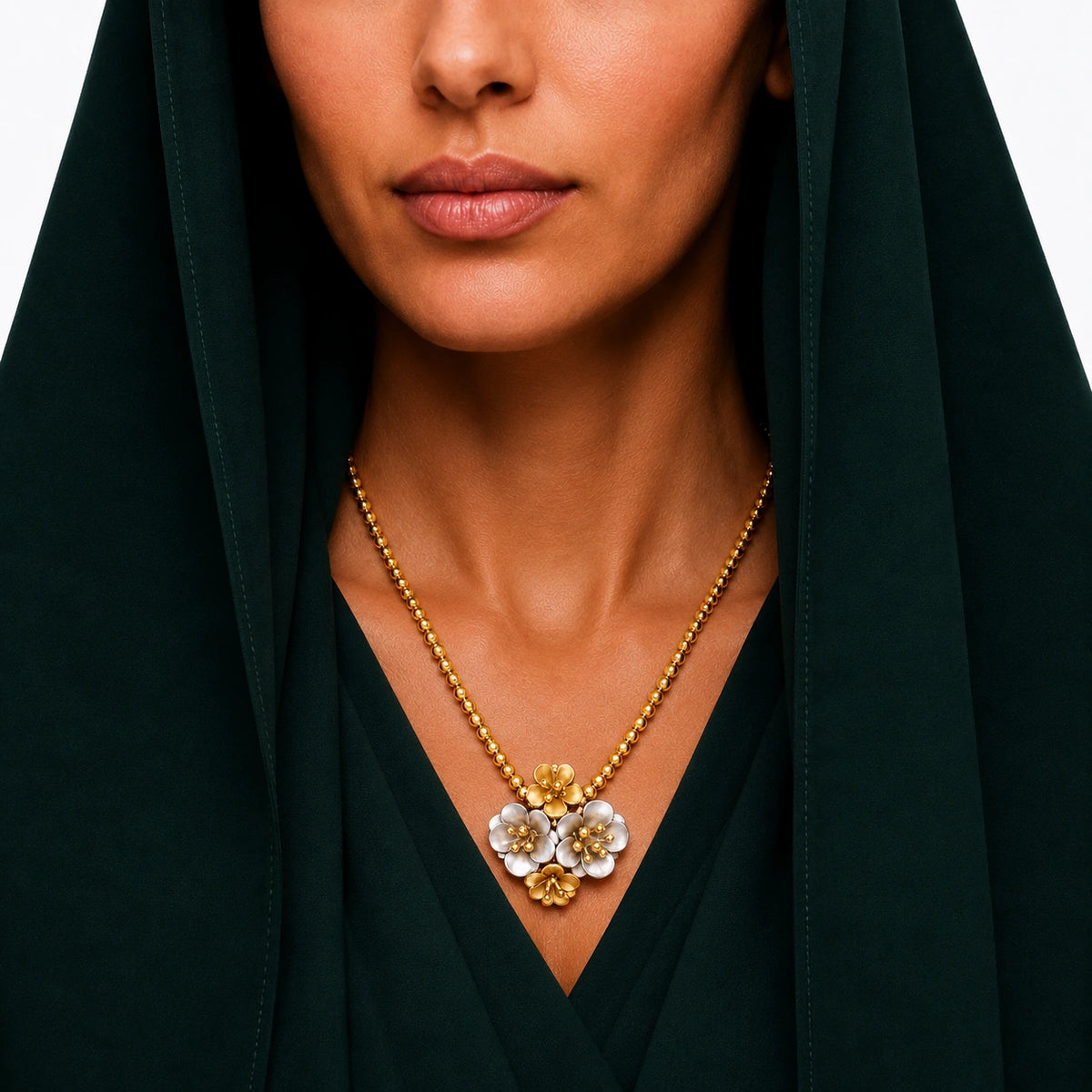 18K Gold Necklace with Colorful Flowers Design