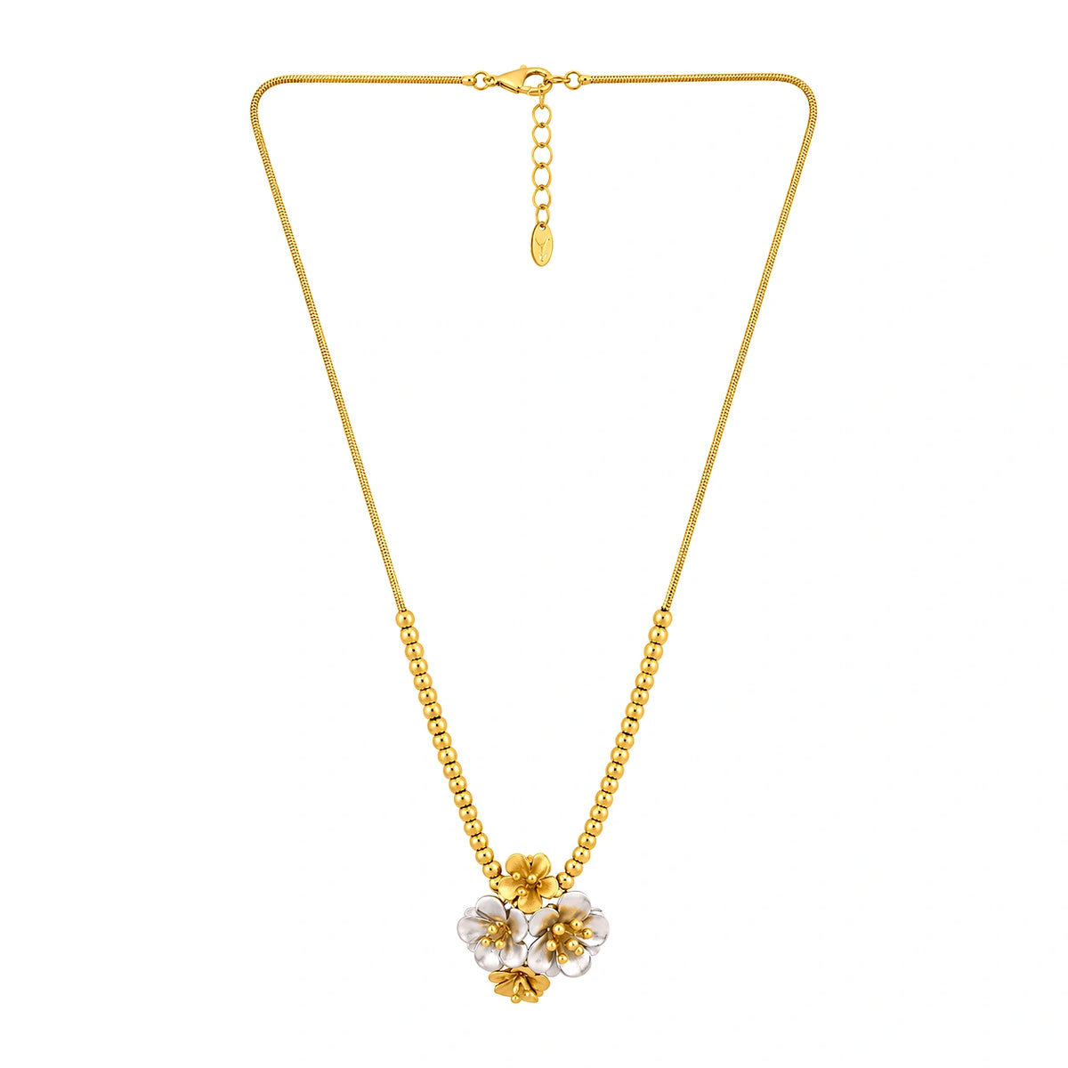 18K Gold Necklace with Colorful Flowers Design