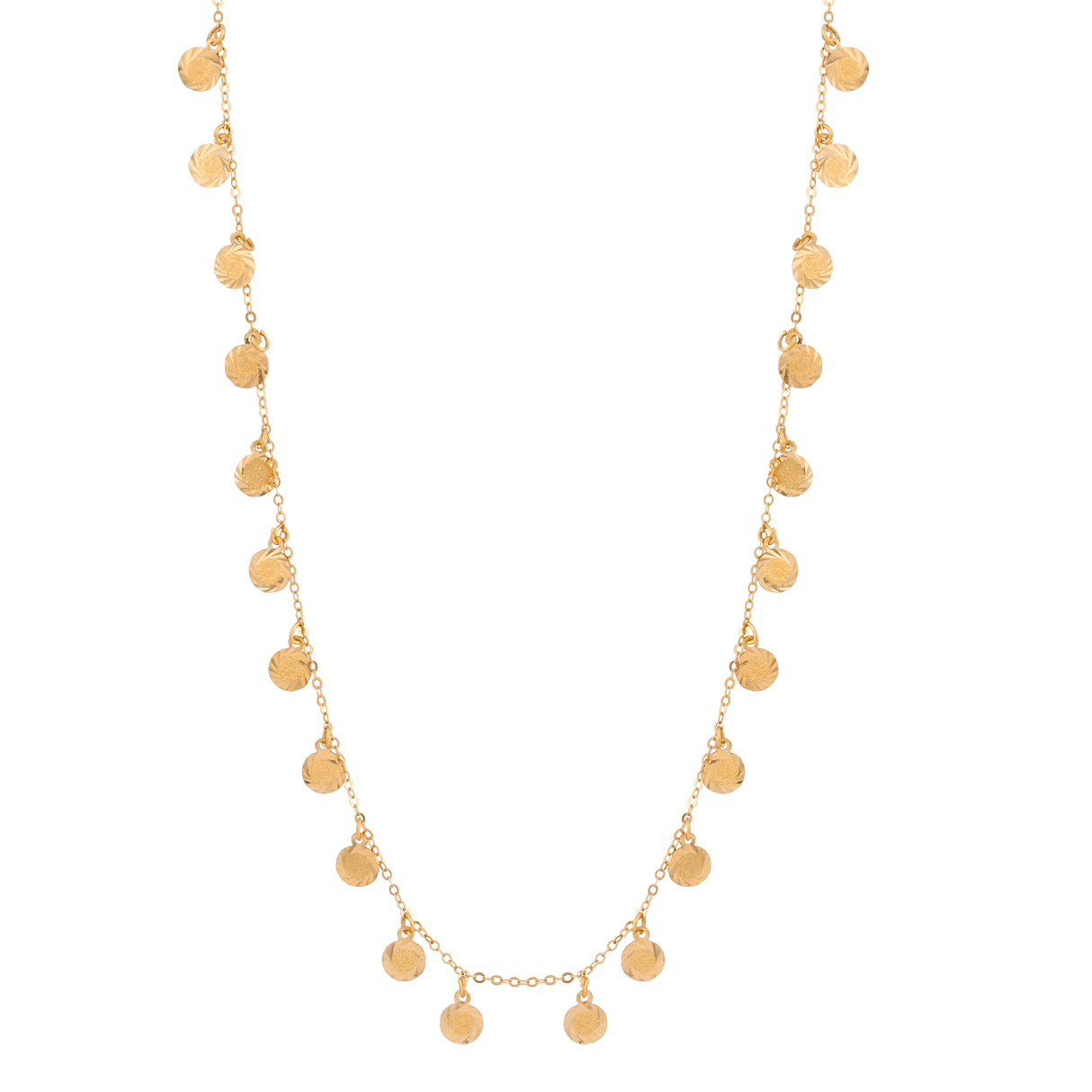 21K Gold-Necklace with Engraved Circular Pendants