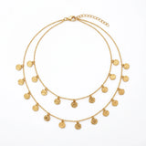 21K Gold Double-Layer Necklace with Engraved Circular Pendants