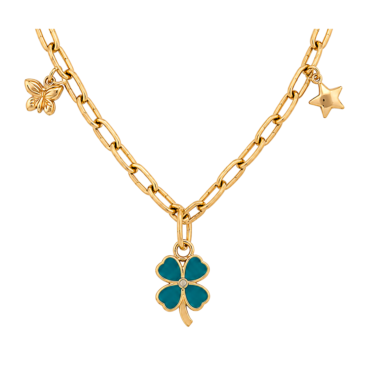 18K Gold Necklace with Pendants Dangling