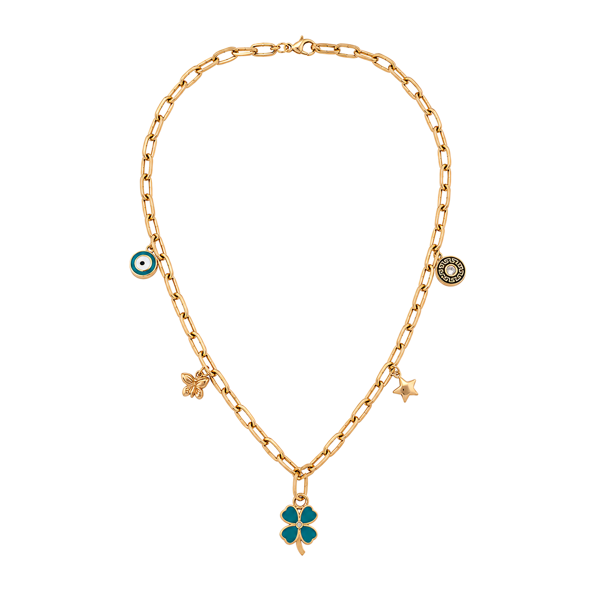 18K Gold Necklace with Pendants Dangling