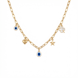 18K Gold Necklace with Elegant Assorted Pendants Design