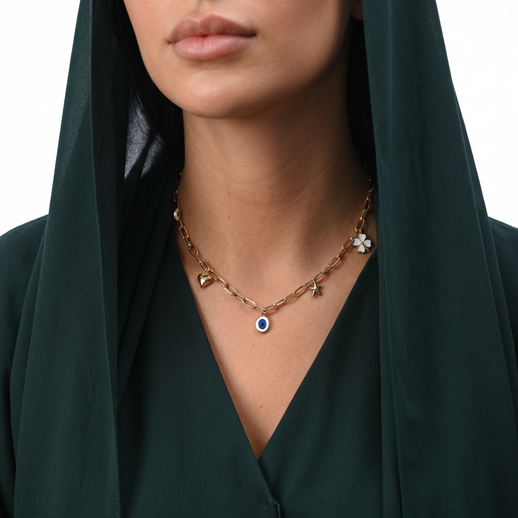 18K Gold Necklace with Elegant Assorted Pendants Design