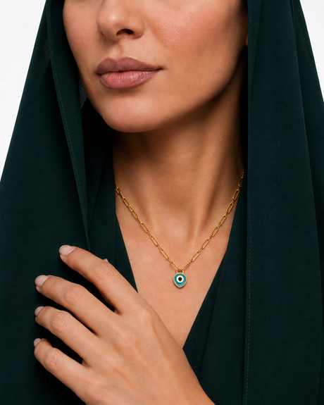 18K Gold Necklace with Eye Colored Pendant