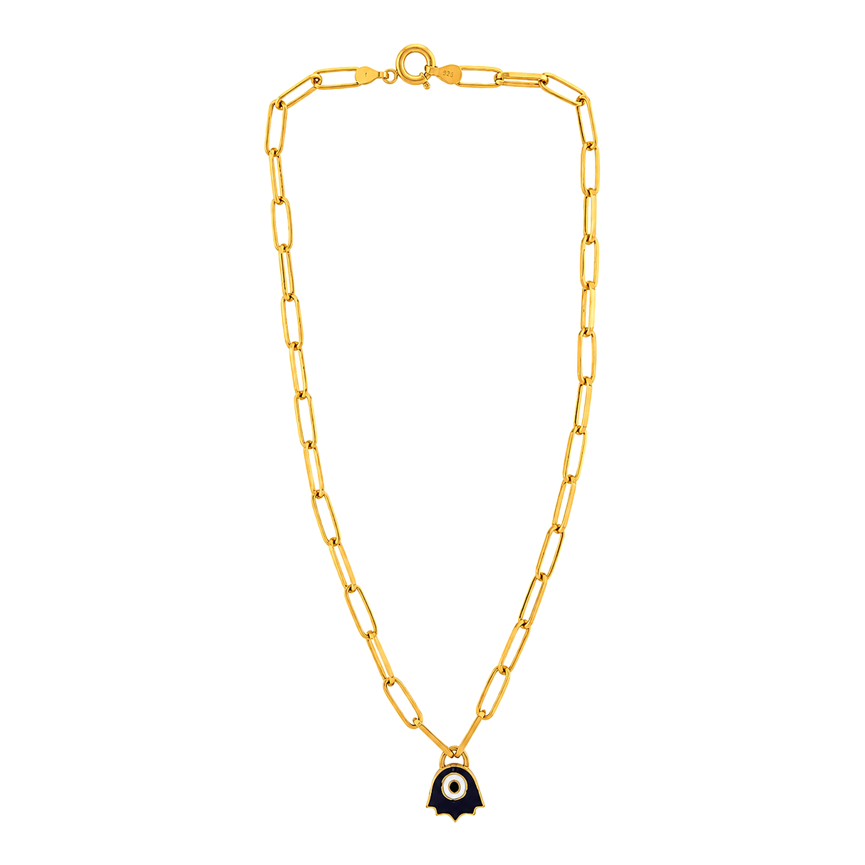 18K Gold Necklace with Blue Pendant Design