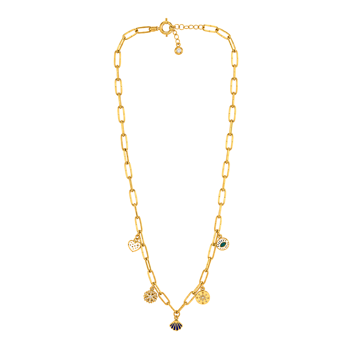 18K Gold Necklace with Dangling Pendants