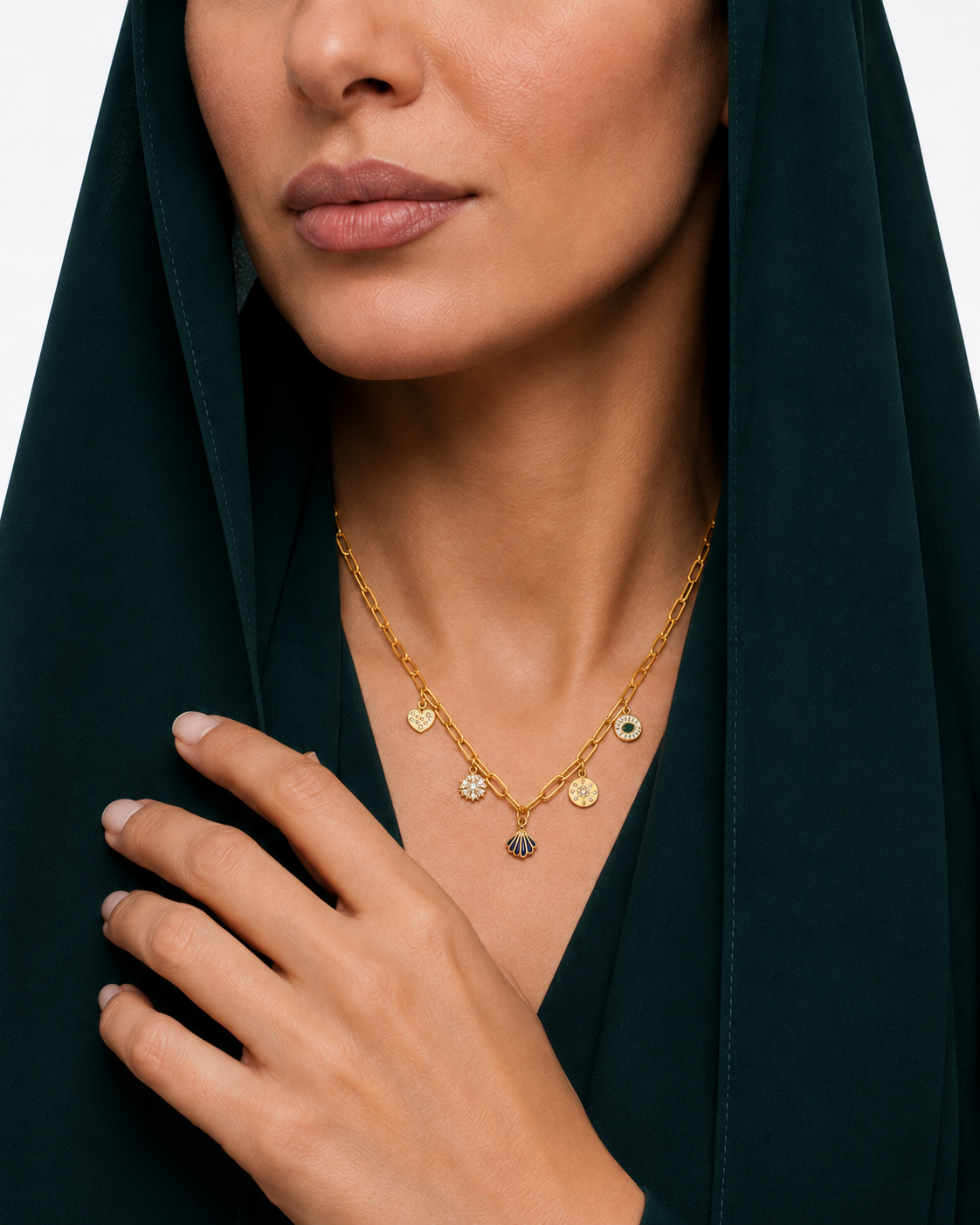 18K Gold Necklace with Dangling Pendants