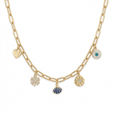 18K Gold Sea Shell Necklace with Dangling Pendants