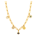 18K Gold Necklace with Dangling Pendants