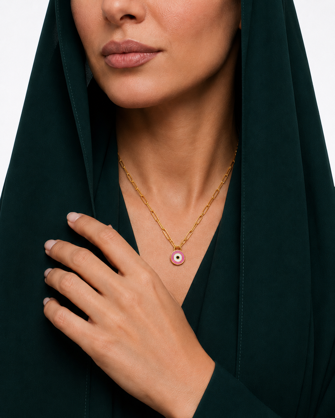 18K Gold Necklace with Colorful Eye Pendant