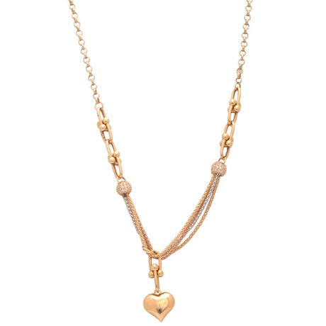 18K Gold Necklace with Elegant Dangling Heart Design