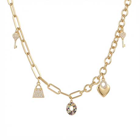 18K Gold Necklace with Earring Chain and Blue Gemstone