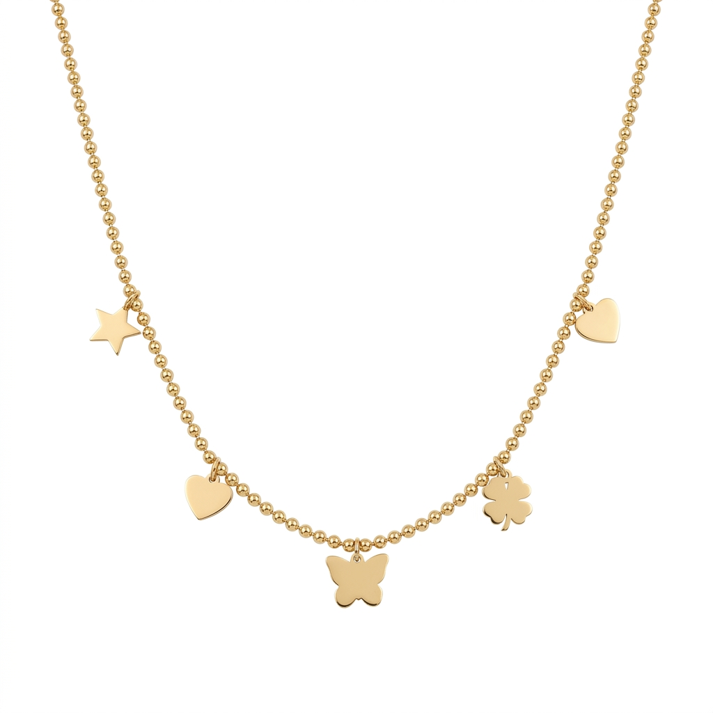 18K Gold Necklace with Classic Dangling Pendants