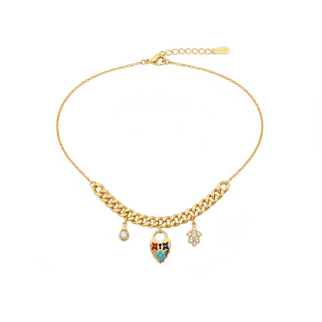 18K Gold Necklace with Assorted Dangling Pendants