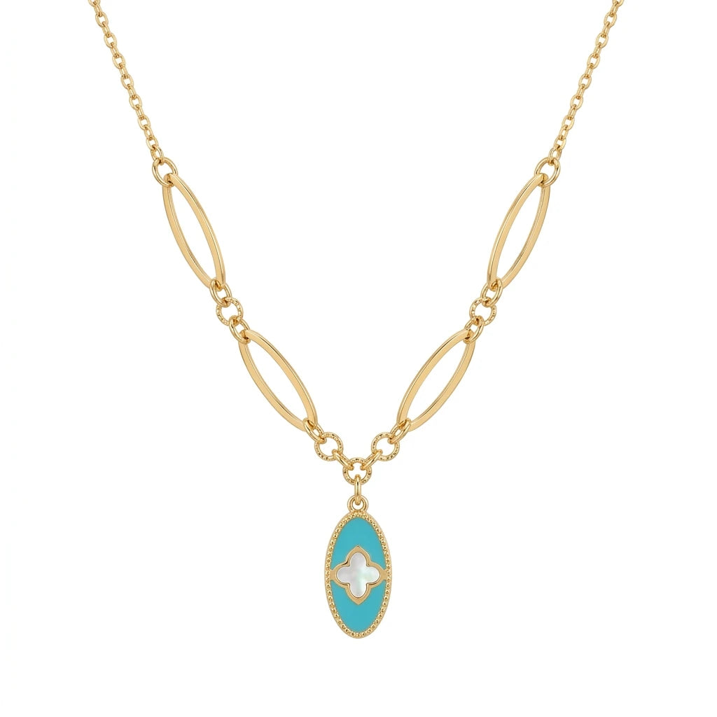 18K Gold Pendant with Stone Geometric Design In Turquoise
