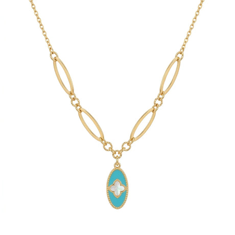 18K Gold Pendant with Stone Geometric Design In Turquoise