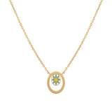 18K Gold Necklace with Floral Oval Pendant