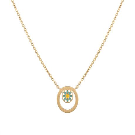 18K Gold Necklace with Floral Oval Pendant