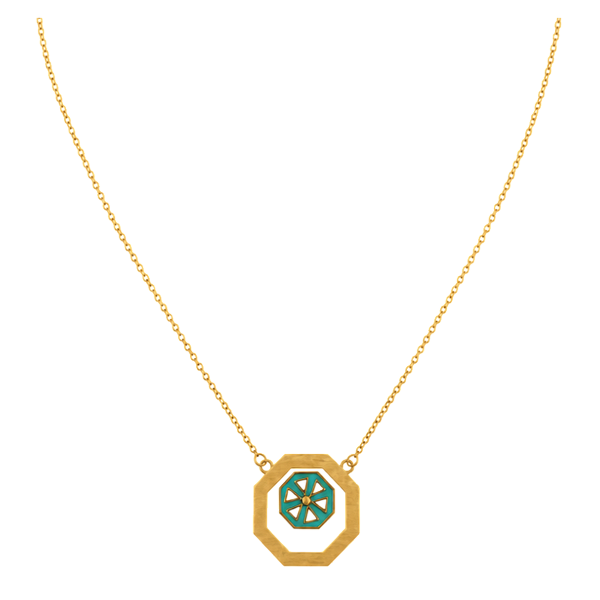 18K Gold Necklace with Turquoise Square Pendant
