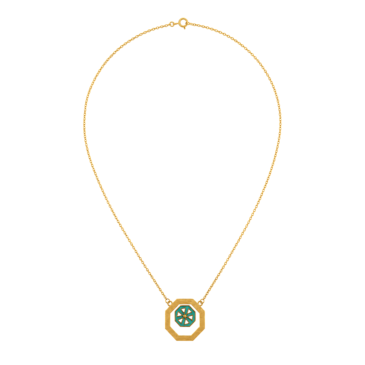18K Gold Necklace with Turquoise Square Pendant