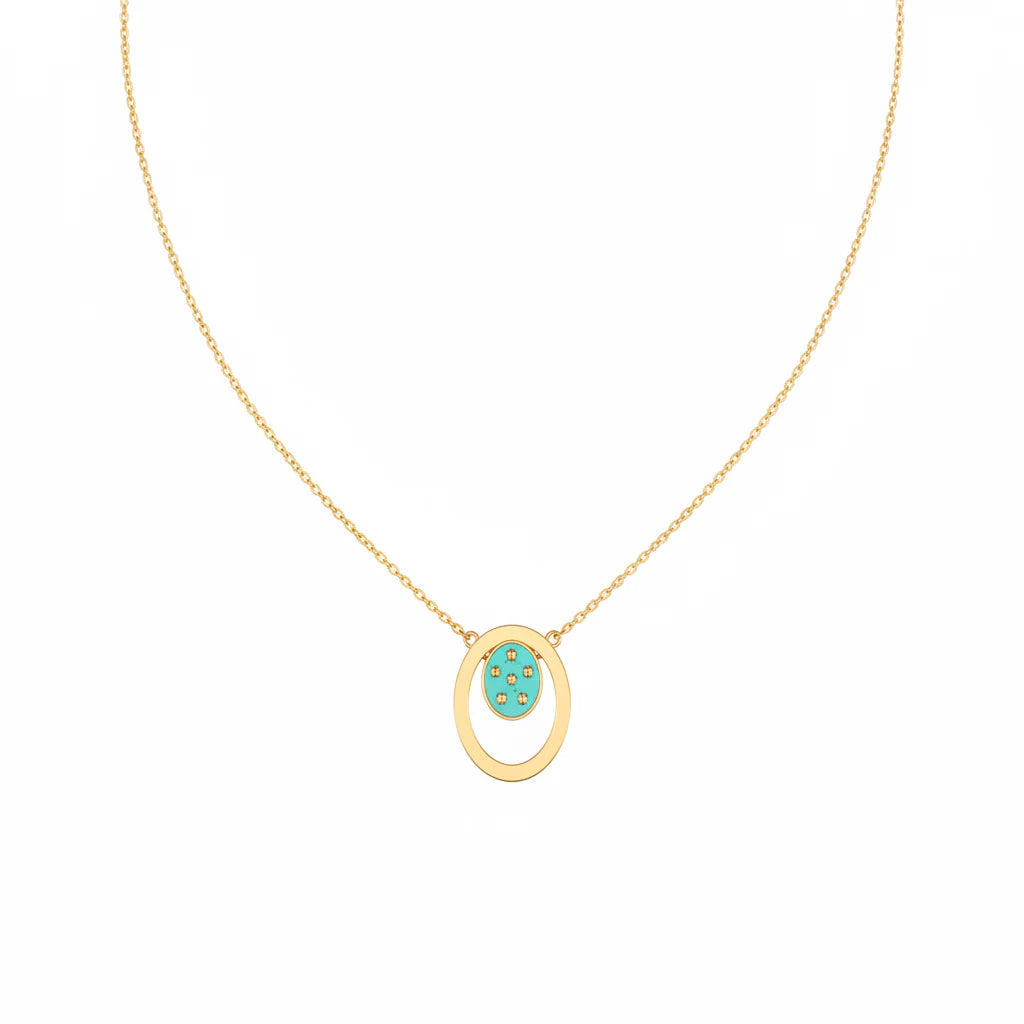 18K Gold Necklace with Colorful Circular Pendant