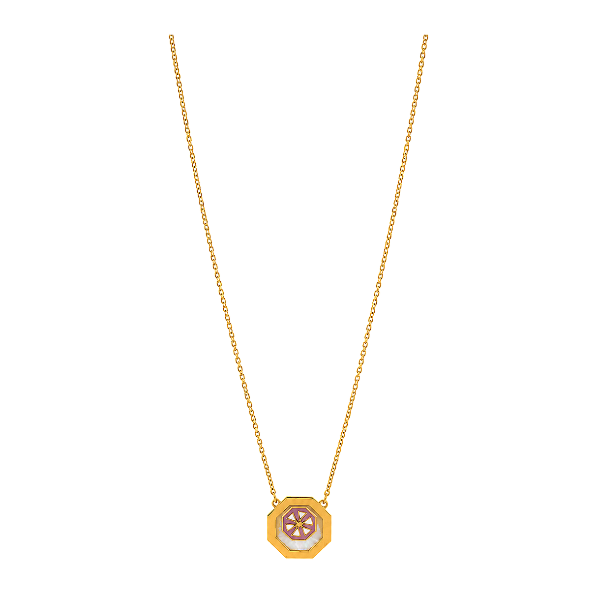 18K Gold Necklace with Ornate Circle  Design