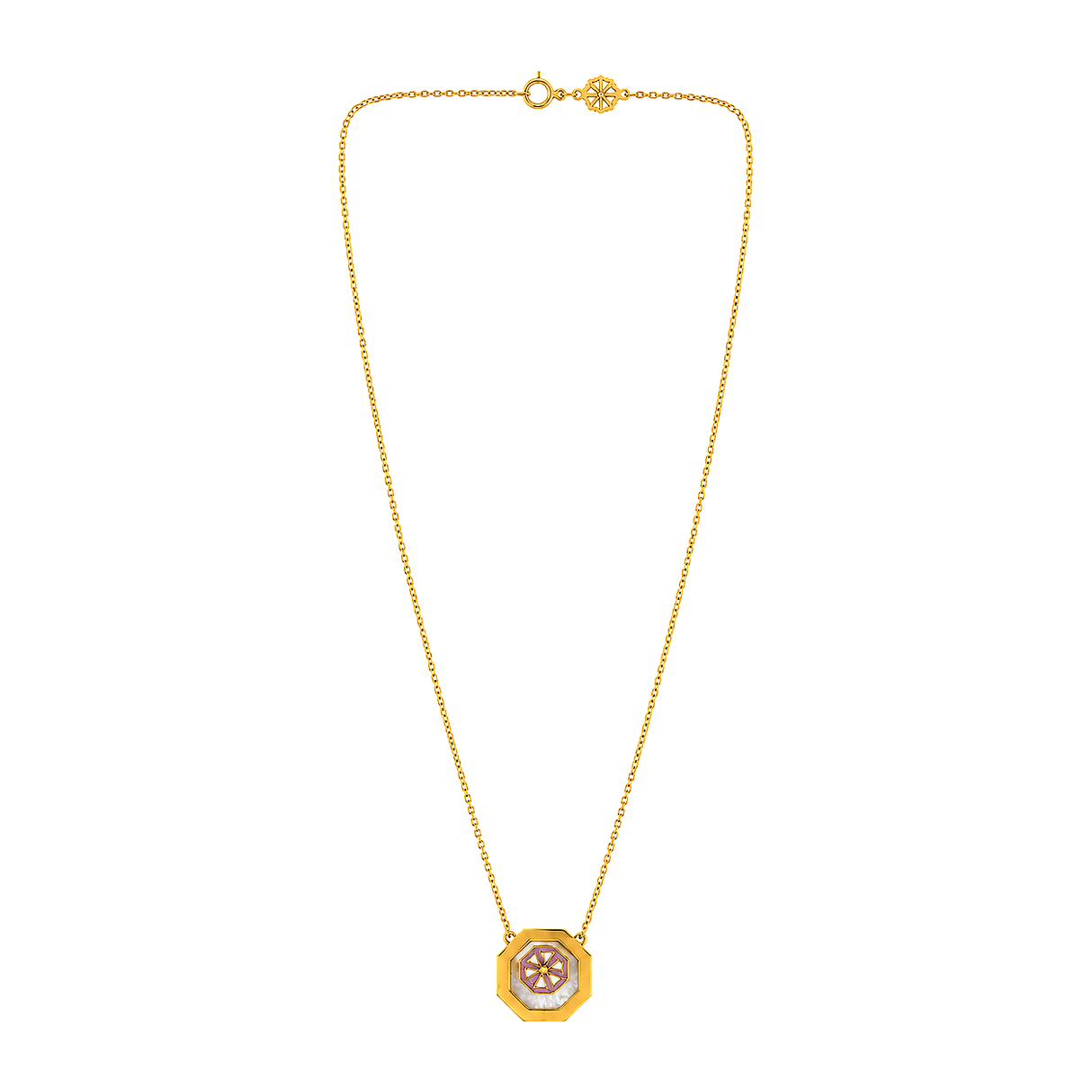 18K Gold Necklace with Ornate Circle  Design