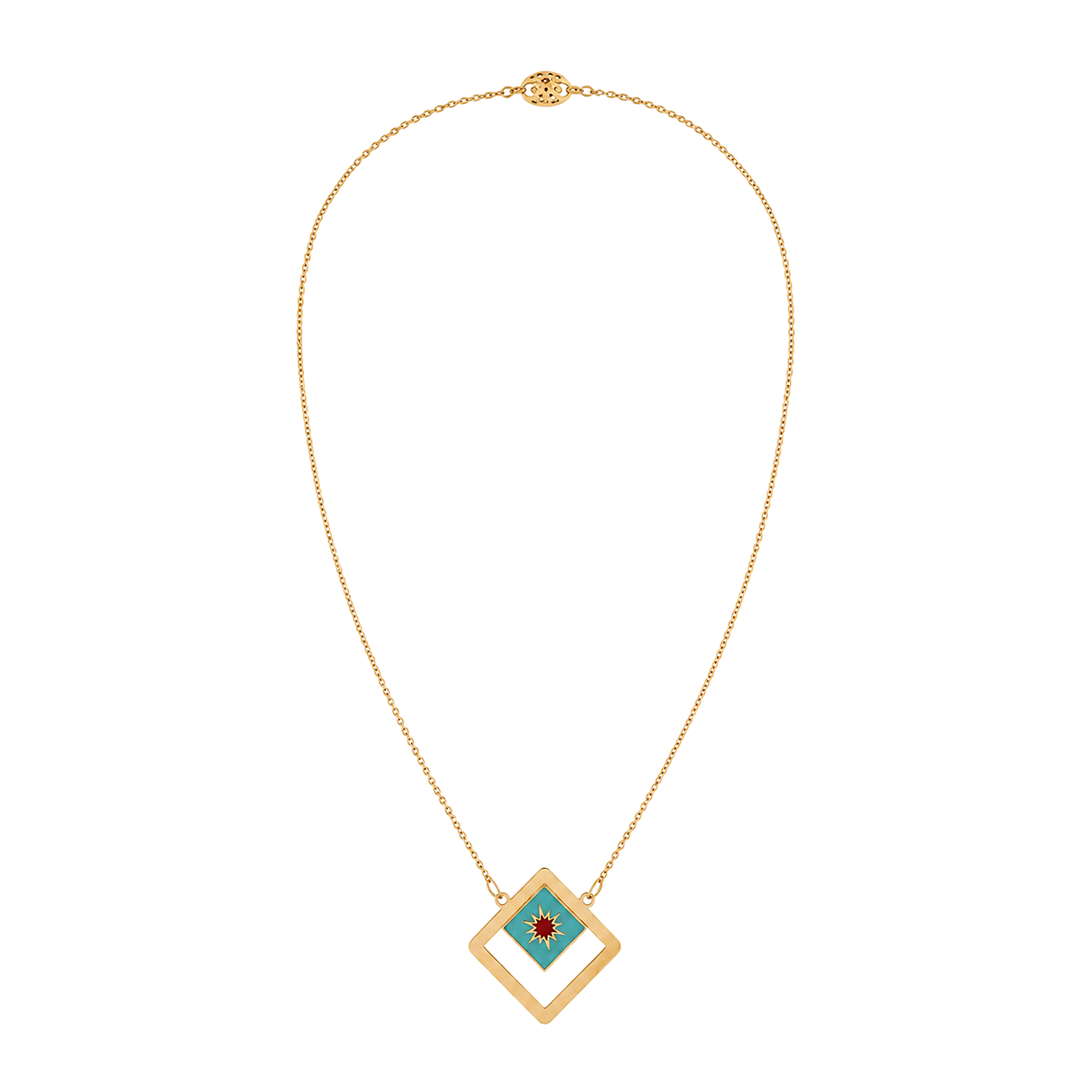 18K Gold Necklace with Turquoise Rectangle Pendant