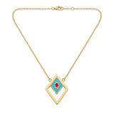 18K Gold Necklace with Turquoise Oval Pendant