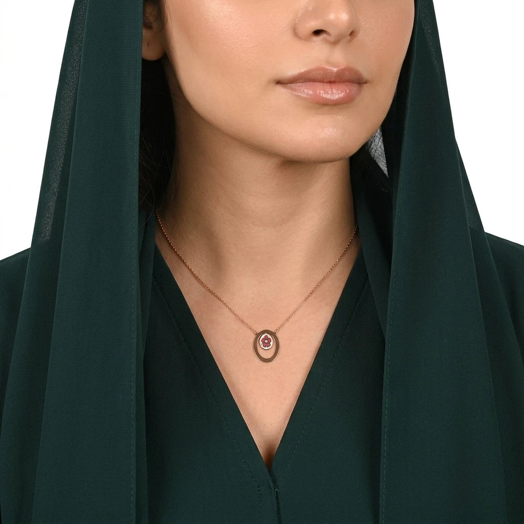 18K Gold Pendant with Oval Delicate Floral Accent Design