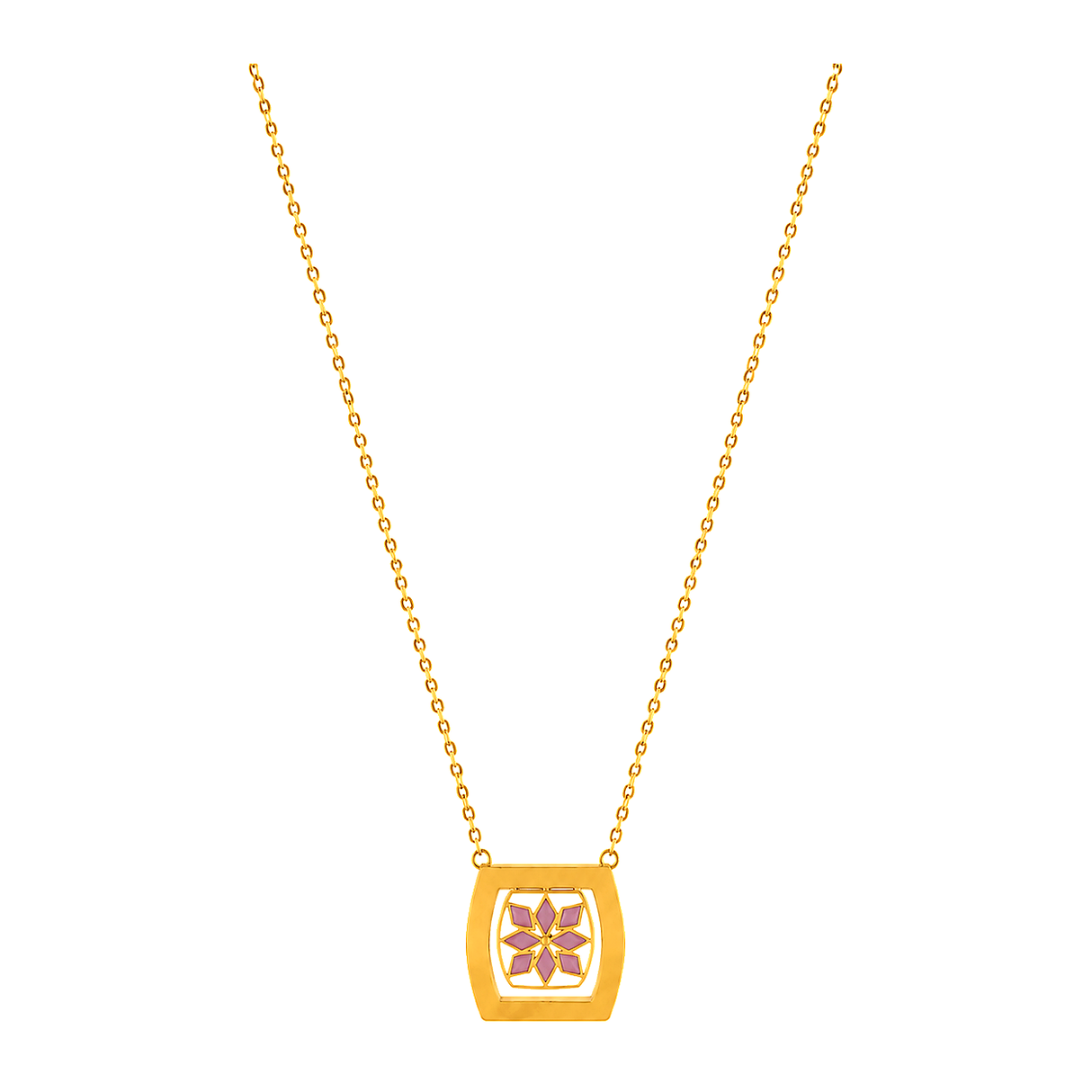 18K Gold Necklace with Pink Rectangular Design