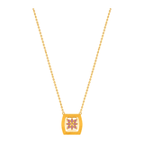 18K Gold Necklace with Pink Rectangular Design