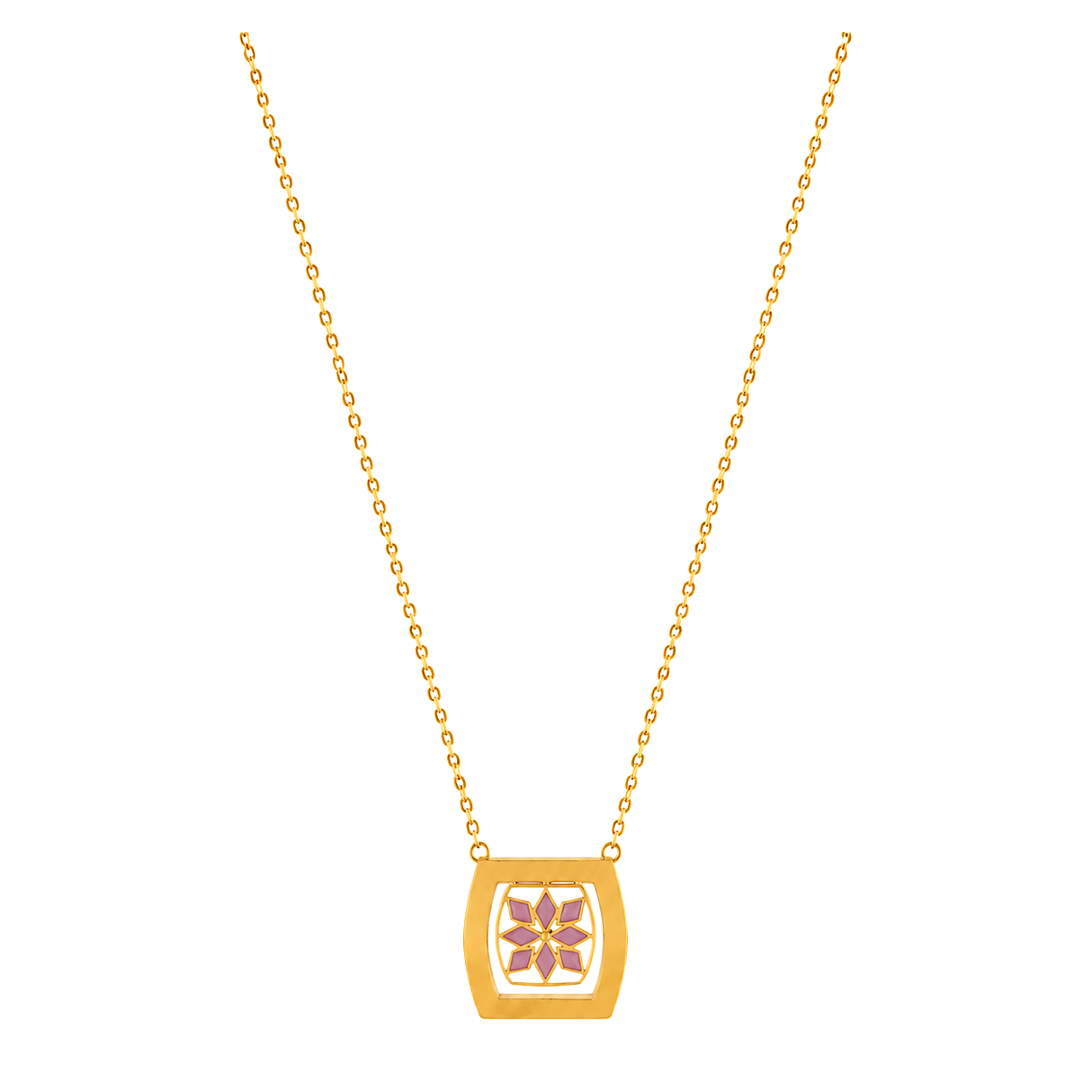 18K Gold Necklace with Pink Rectangular Design